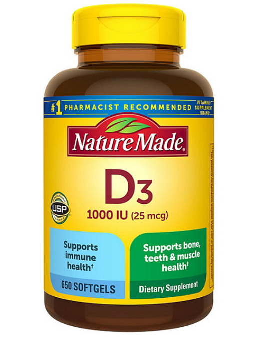 Nature Made Vitamin D3 25 mcg 1,000 IU Softgels 650 ct.