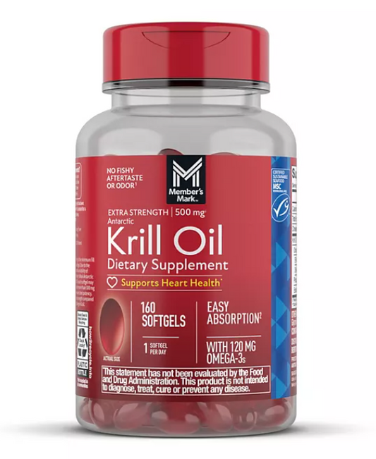 Member's Mark Extra-Strength Antarctic Pure Omega-3 Krill Oil, 500 mg, 160 ct.