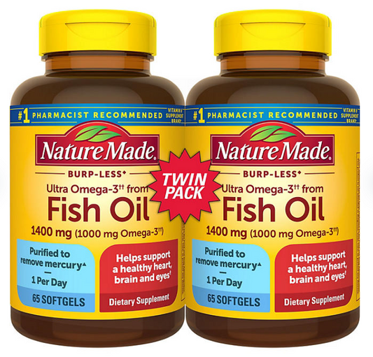 Nature Made Burp-Less Ultra Omega 3 from Fish Oil 1400 mg. Softgels 65 ct., 2pk.