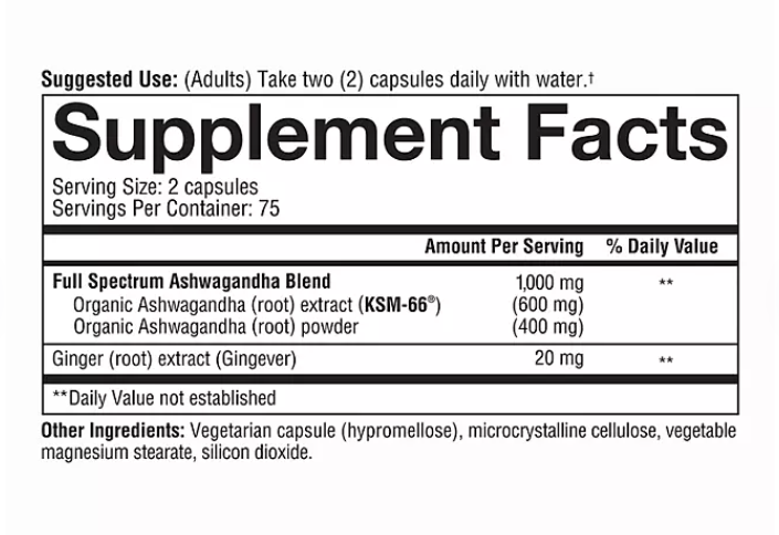 Youtheory Ashwagandha 1000 mg Vegetarian Capsules 150 ct.