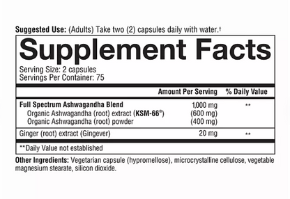 Youtheory Ashwagandha 1000 mg Vegetarian Capsules 150 ct.