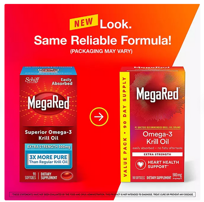 MegaRed 500mg Omega-3 Krill Oil Supplement Softgels 90 ct.