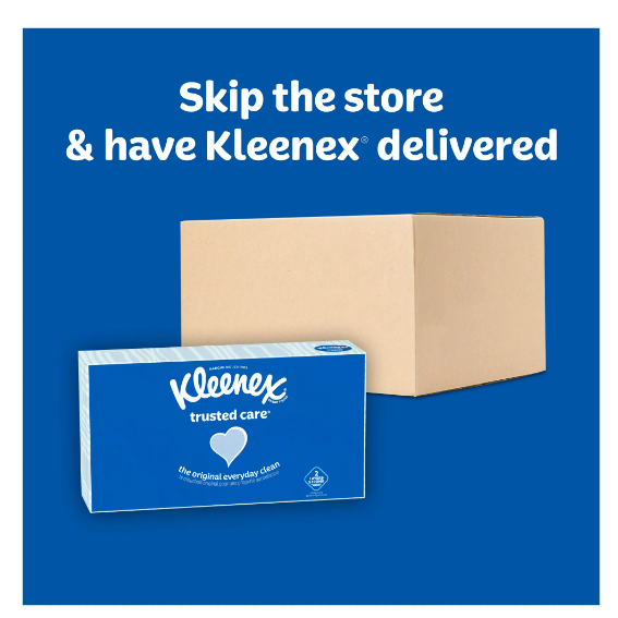 Kleenex Trusted Care Facial Tissues, 4 Flat Boxes, 144 White Tissues per Box, 2-Ply (576 Total)