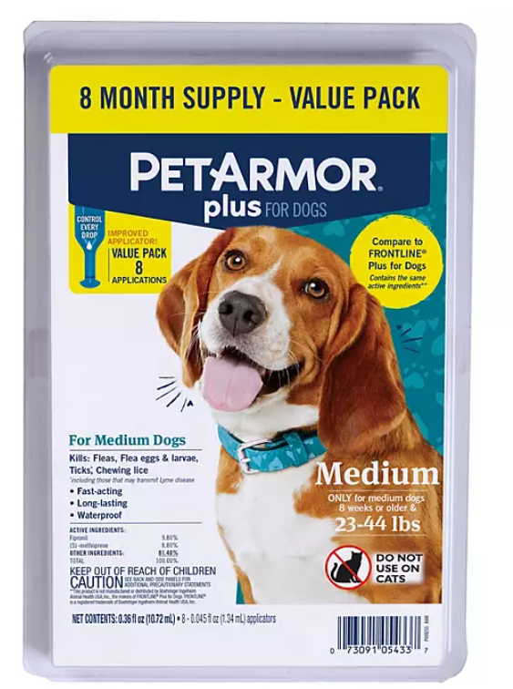 PetArmor Plus Flea and Tick Prevention for Dogs, 8-Month Supply (Choose Your Size)