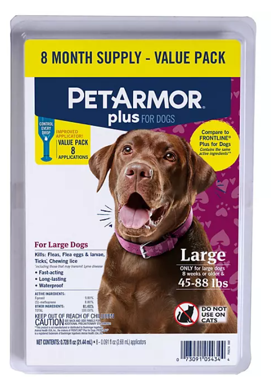 PetArmor Plus Flea and Tick Prevention for Dogs, 8-Month Supply (Choose Your Size)