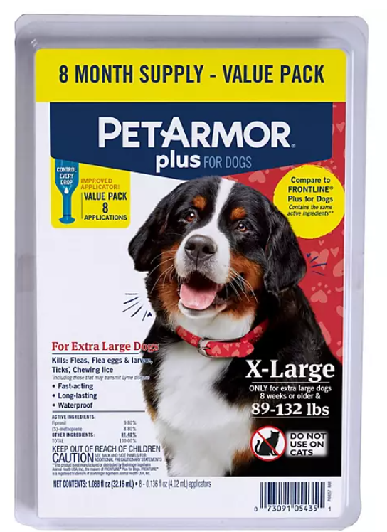 PetArmor Plus Flea and Tick Prevention for Dogs, 8-Month Supply (Choose Your Size)